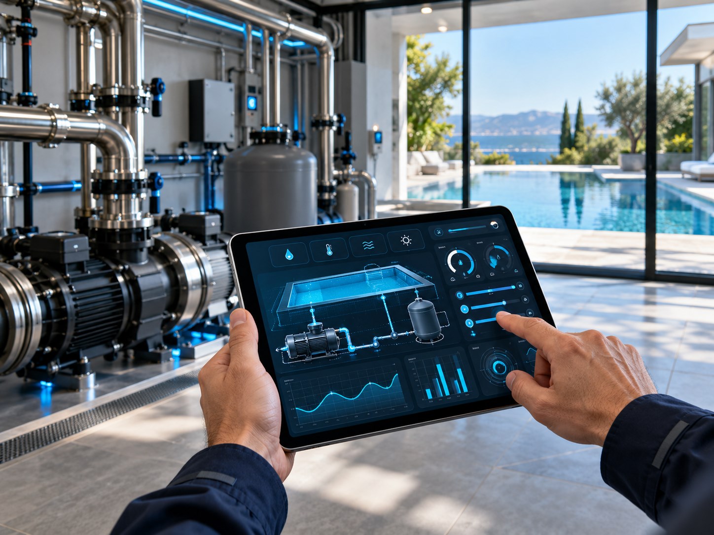 Operação remota de piscina e equipamentos por tablet conectado via IoT