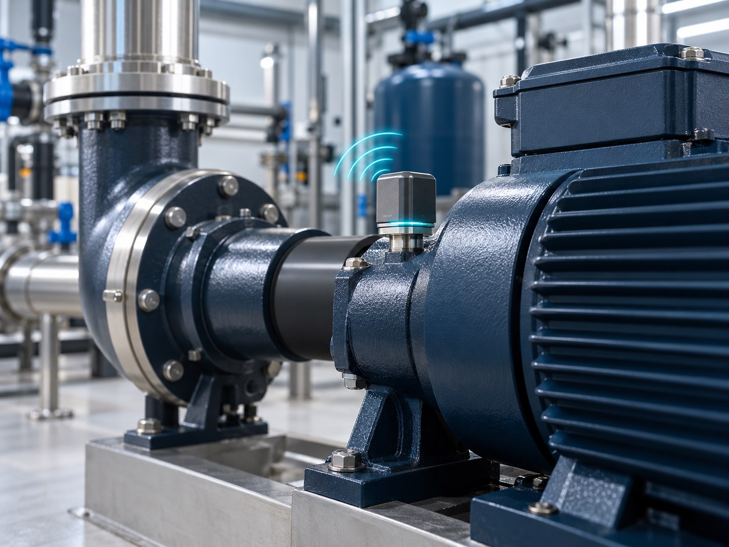 Sensor de temperatura e vibração instalado em conjunto motobomba