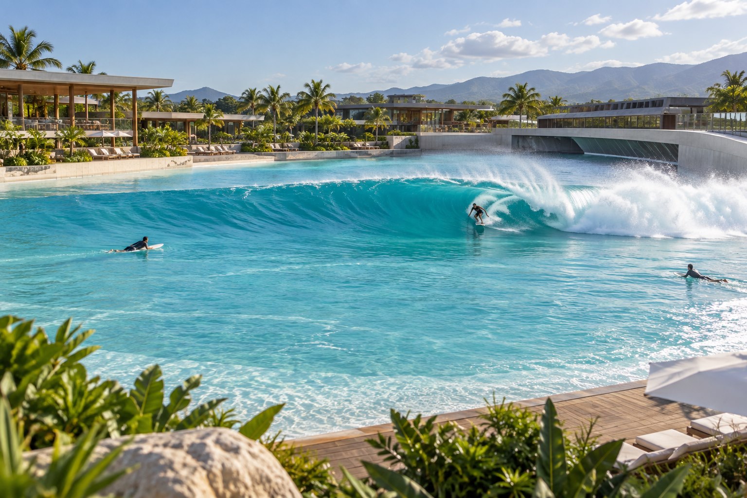 Piscina de ondas comercial integrada a empreendimento turístico
