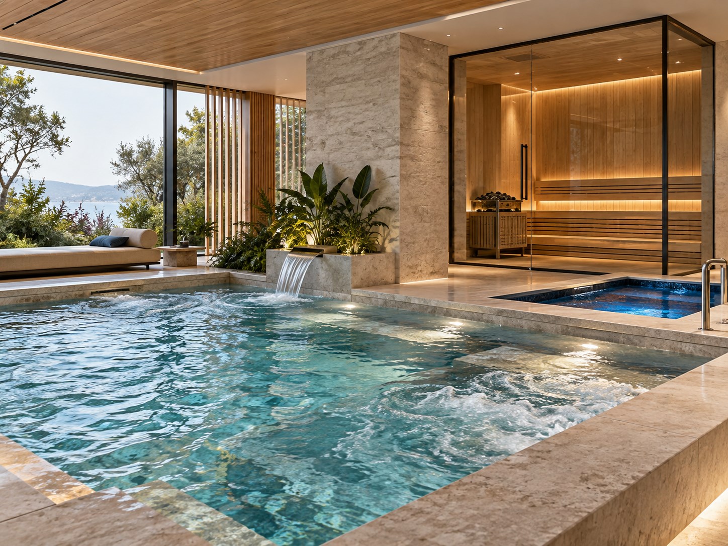SPA wellness integrado com vitality pool, cold plunge e sauna