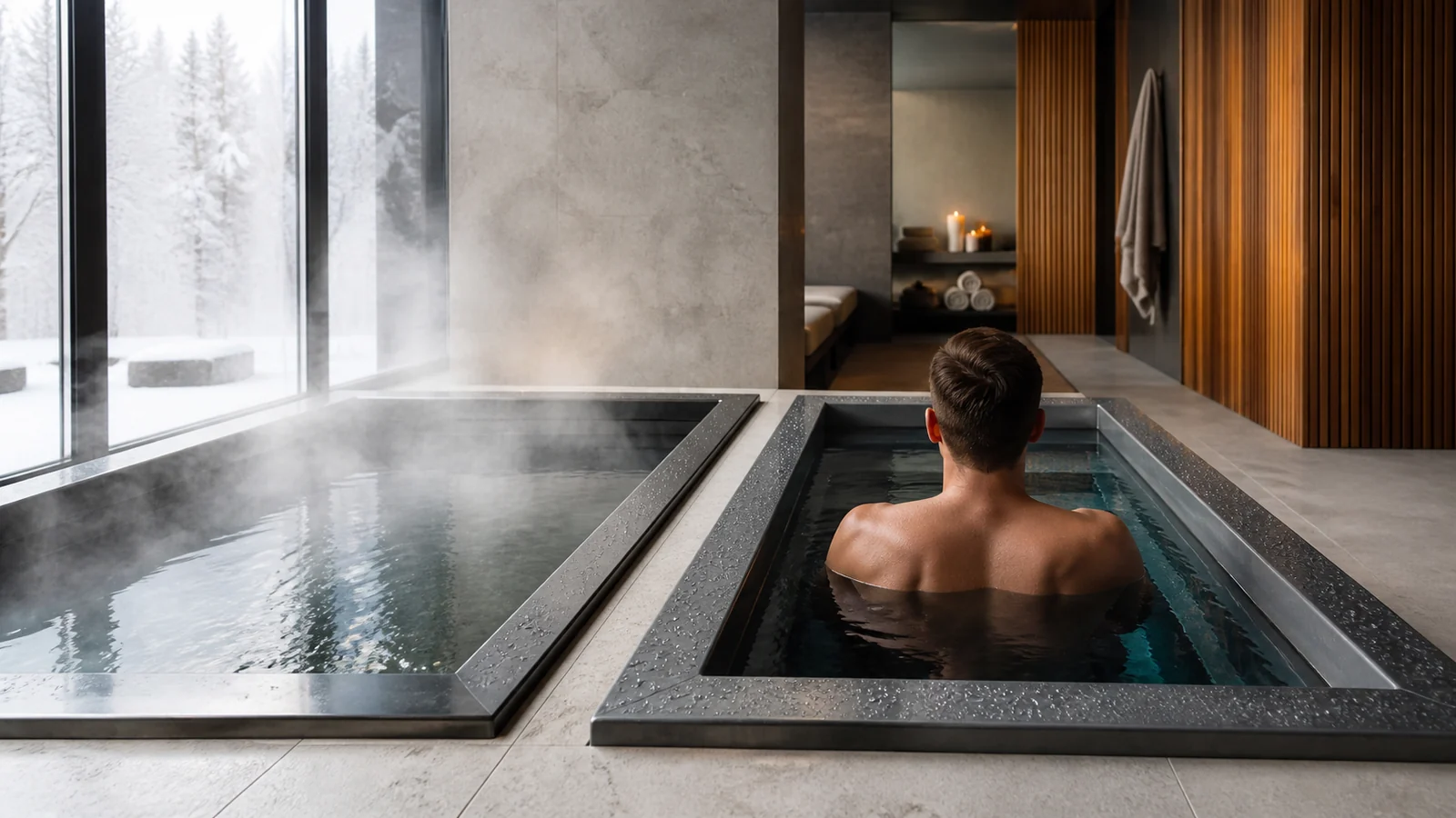 Piscinas quente e fria lado a lado para terapia de contraste