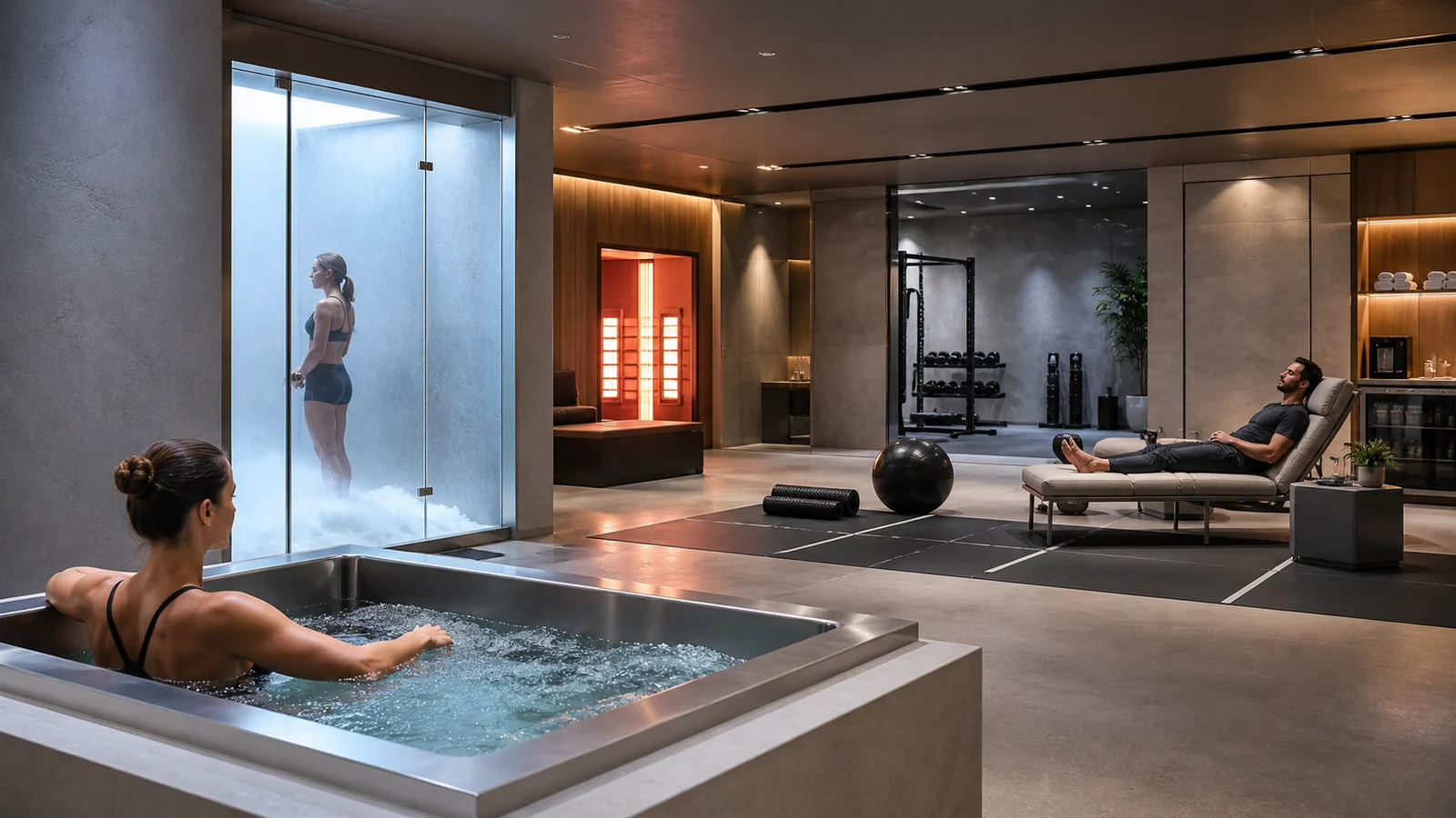 Área de recuperação multimodal com crioterapia e recursos de wellness