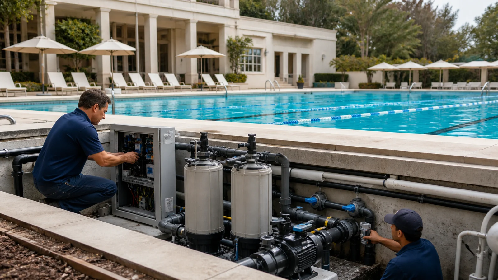 Modernização técnica de piscina antiga de clube com novos equipamentos