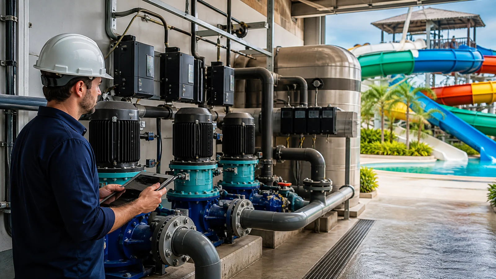 Infraestrutura energeticamente eficiente de um grande parque aquático