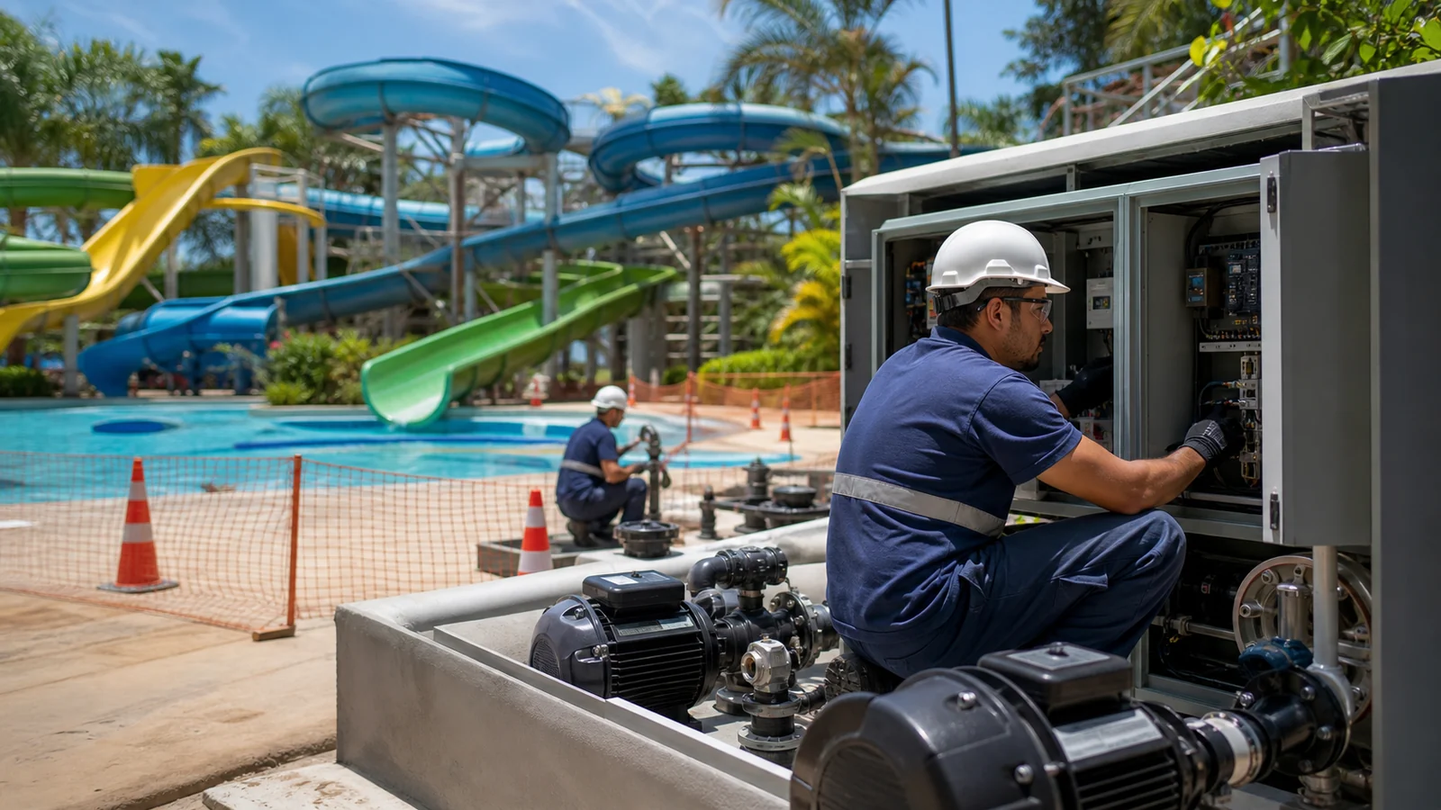 Retrofit técnico de parque aquático com modernização de bombas e controles